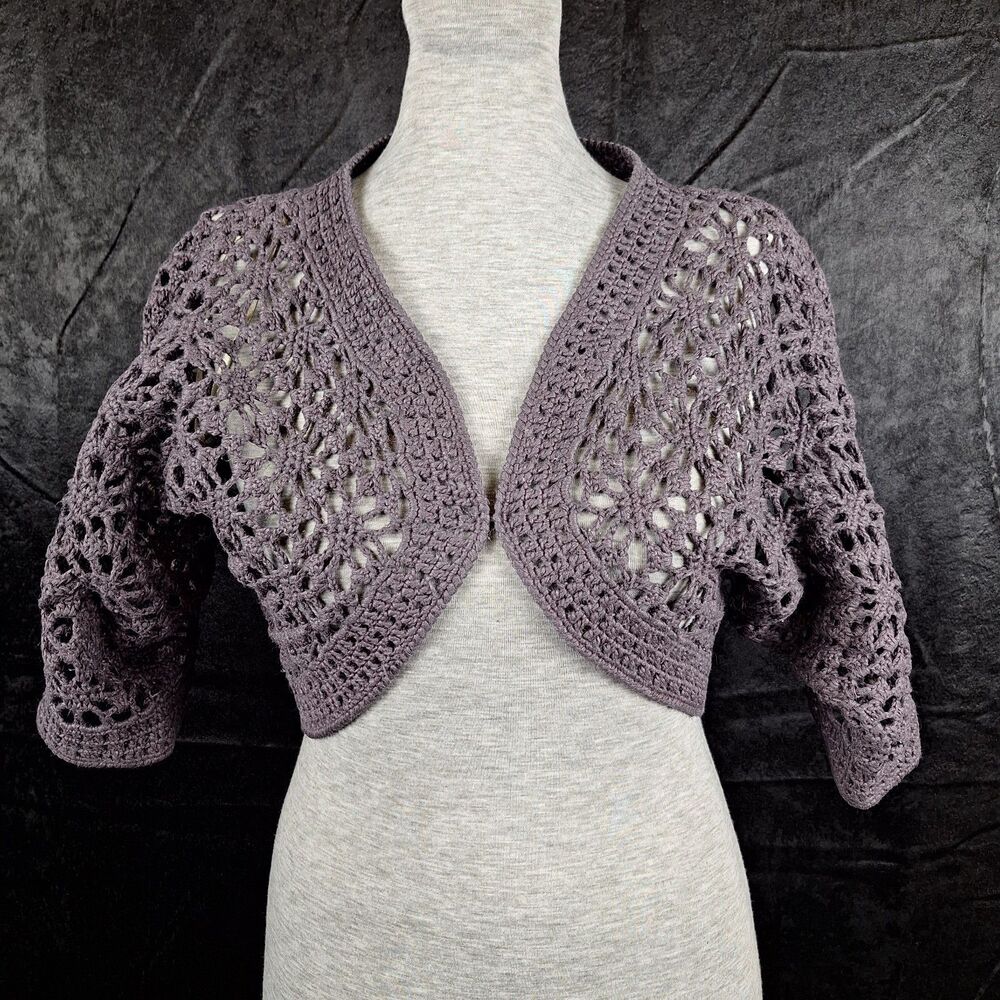 Vintage a.n.a. Crochet Cardigan Open Knit Boho Shrug XL Dark Gray Coastal Chunky
